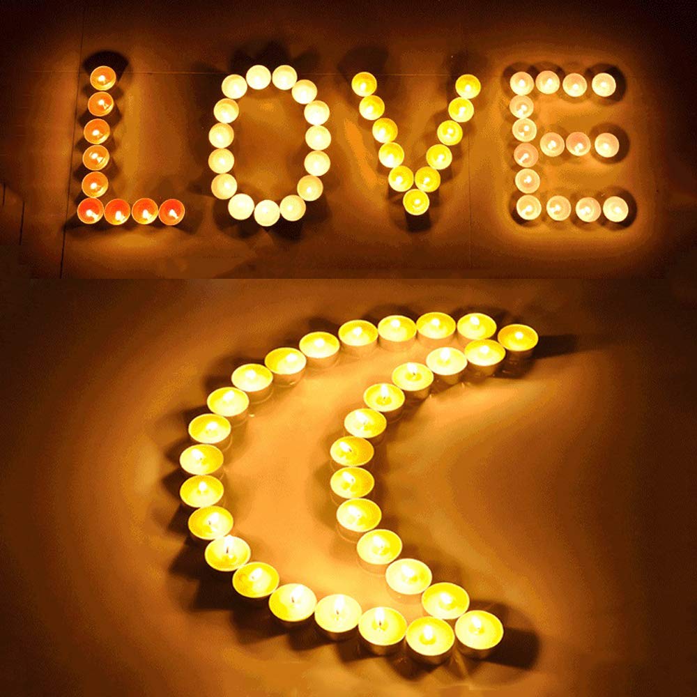 Tea Lights Candles, 50 Pack Flameless Colorful Tealights Holder Variety Relaxing Paraffin Pressed Wax 2 Hours Burn Time for Travel,Centerpiece,Party Gift Happy Birthday New Year Wedding (Yellow)