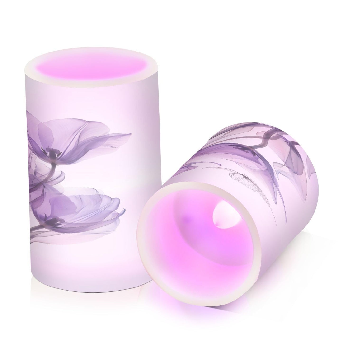 ALAZA Three Purple Tulips Flameless Candles, LED Pillar Candles with Remote Timer, Battery Operated Candles Set of 2
