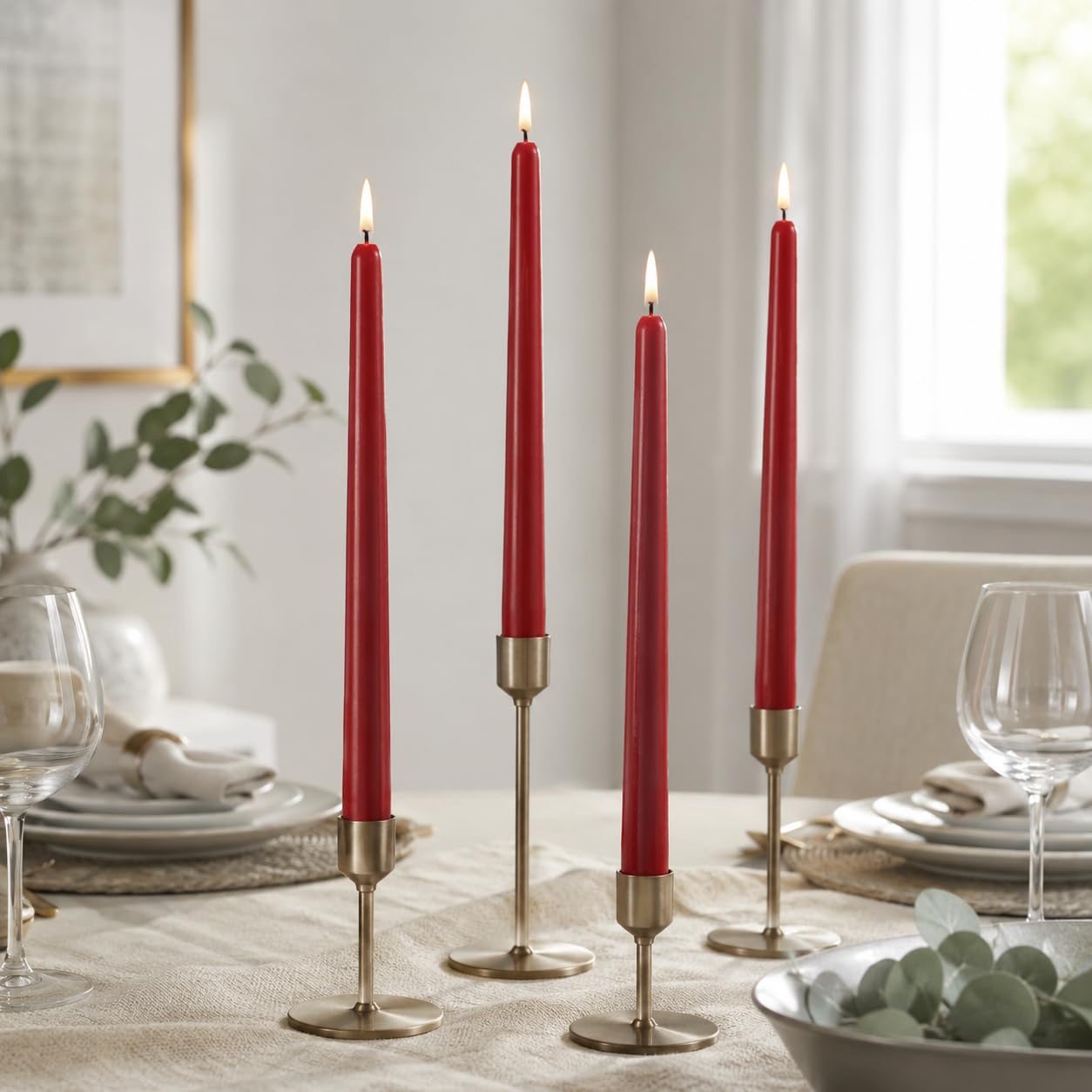 Deep Red Taper Candles Set of 4, 10 Inch Handmade Candle Stick, Unscented Candlesticks, Tapered Candles for Wedding Dinner Table Home Decor