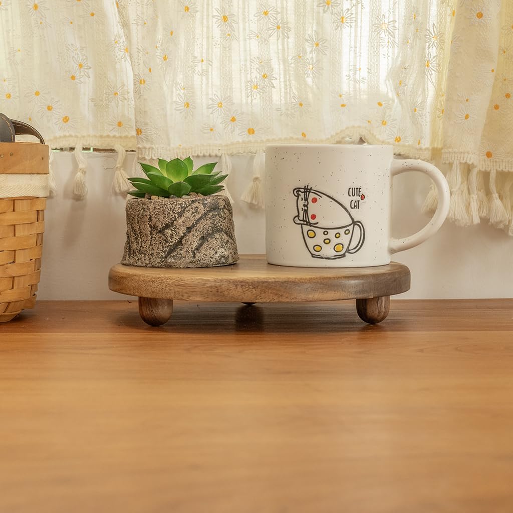 Small Round Acacia Wood Pedestal Stand Decorative Farmhouse Wood Riser for Display Wooden Stand Soap Tray Candle Plant Holder Kitchen Bathroom Coffee Bar Counter Organizer