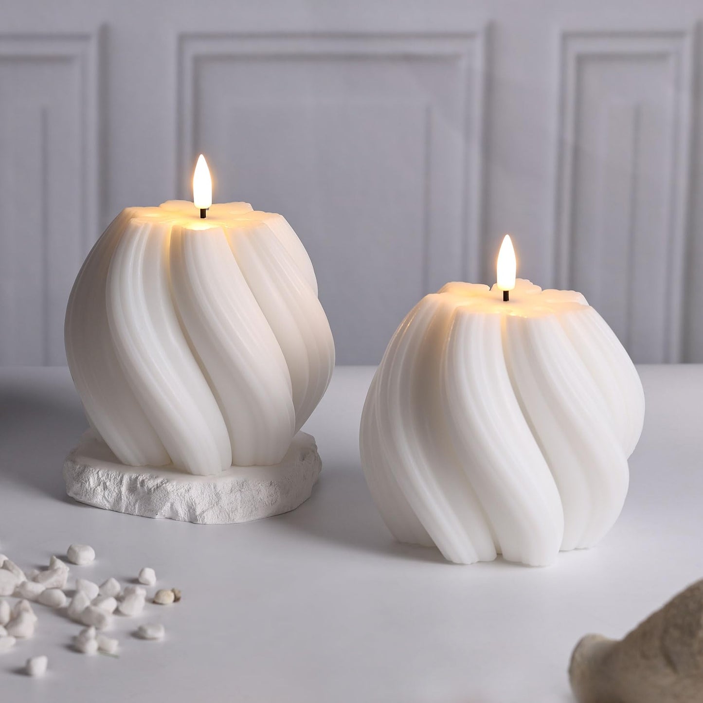 Girimax White Swirl Flameless Candles with Remote, Aesthetic Twirl LED Pillar Candle Housewarming Gift Home Shelf Decor 1 Pack