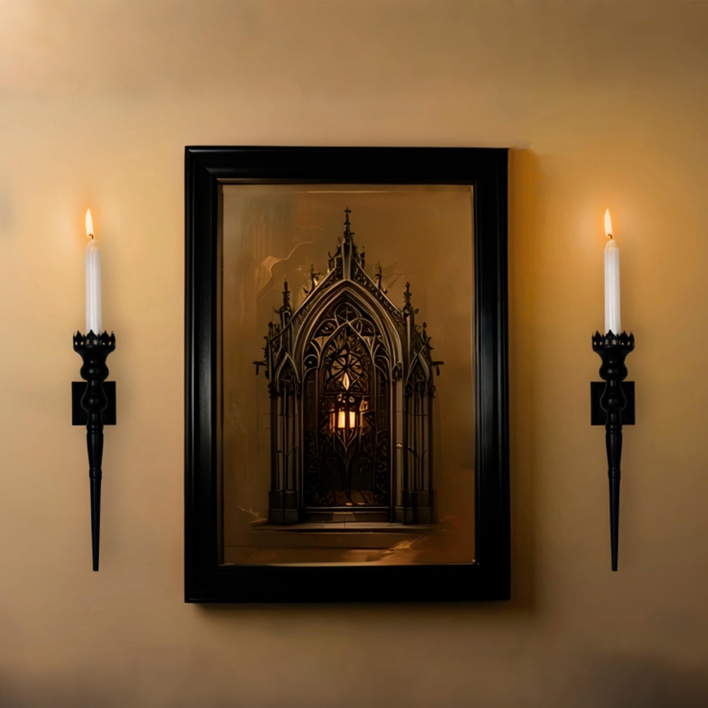 Woparty Gothic Wall Sconce Candle Holder for Taper Candles (Set of 2) Black Iron Crown and Scepter Design Victorian Wall Decor for Living Room, Bathroom,Dining Room