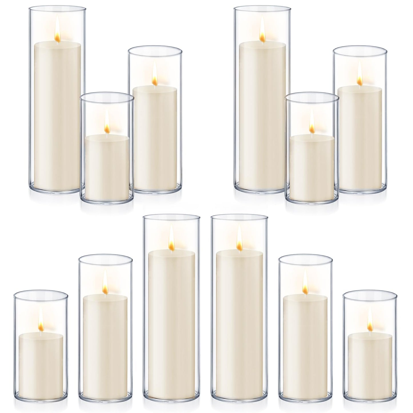 24 PCS Ivory White Pillar Candles with Glass Candle Holders Clear Hurricane Candle Holders Glass Cylinder Vases for Centerpieces Wedding Party, Event, Home Office (12 Candles+12 Candle Hoders)