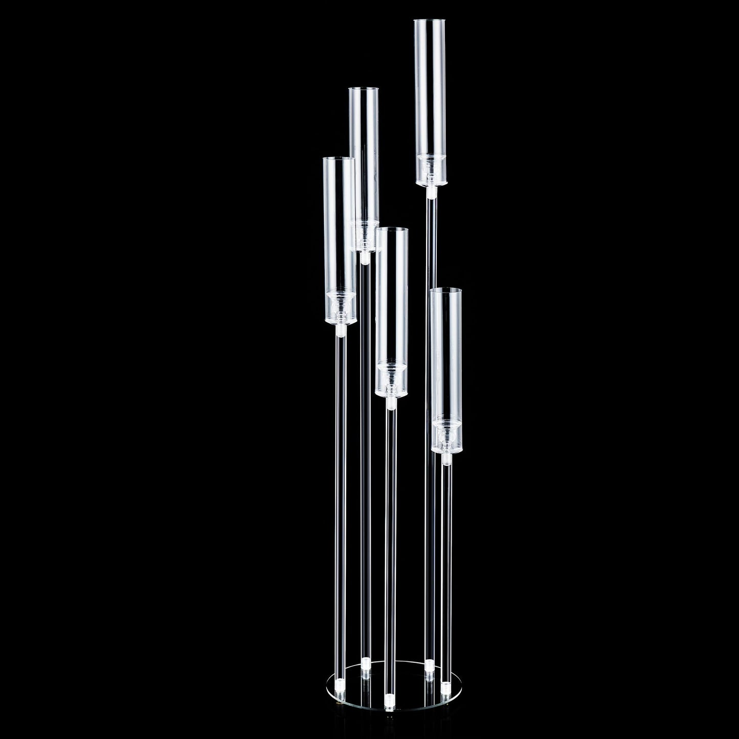 1pcs 45.7in Tall 5 Arm Acrylic Candelabra Centerpieces with Acrylic Shade for Table and Floor, Clear Candle Holders for Wedding Ceremony Birthday Party Home Decoration Fit 0.8in Candles (No Candle)
