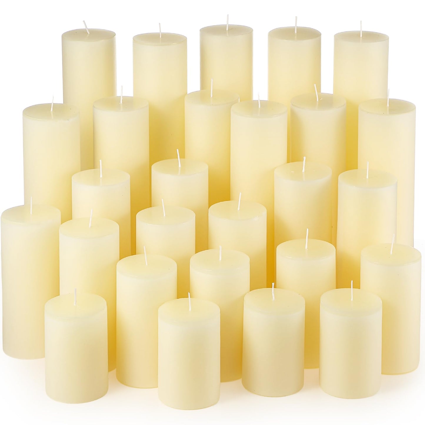 Shihanee 36 Pcs Pillar Candles 3 in x 3,4,5,6,8,10 Dripless Unscented Smokeless Candle Long Burning Decorative Rustic Candles with Cotton Wick for Wedding Home Fireplace (Ivory White)
