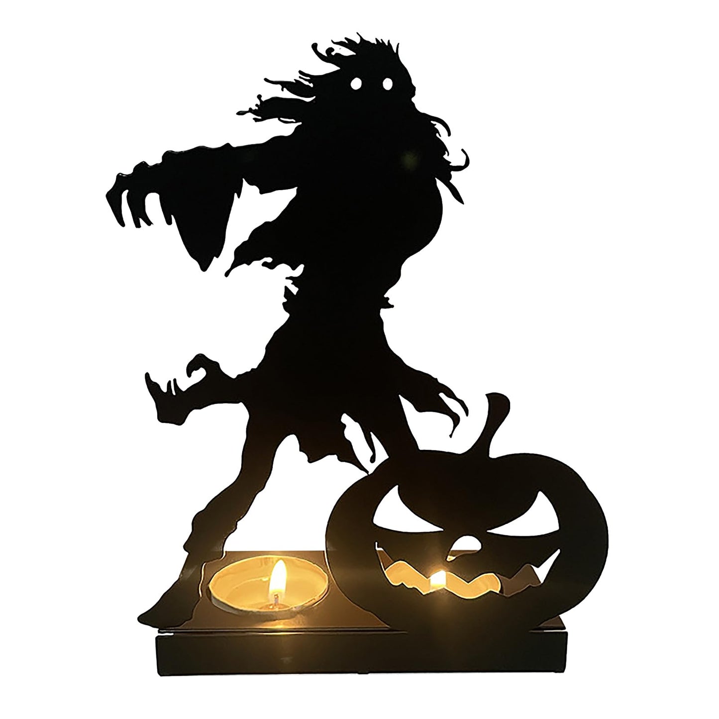 Halloween Gothic Candle Holder Pumpkin Skull Black Iron Decorative Candlestick Holder Mystical Dark Horror Candle Stand for Fireplace Room Garden Decor Table Centerpiece Decoration
