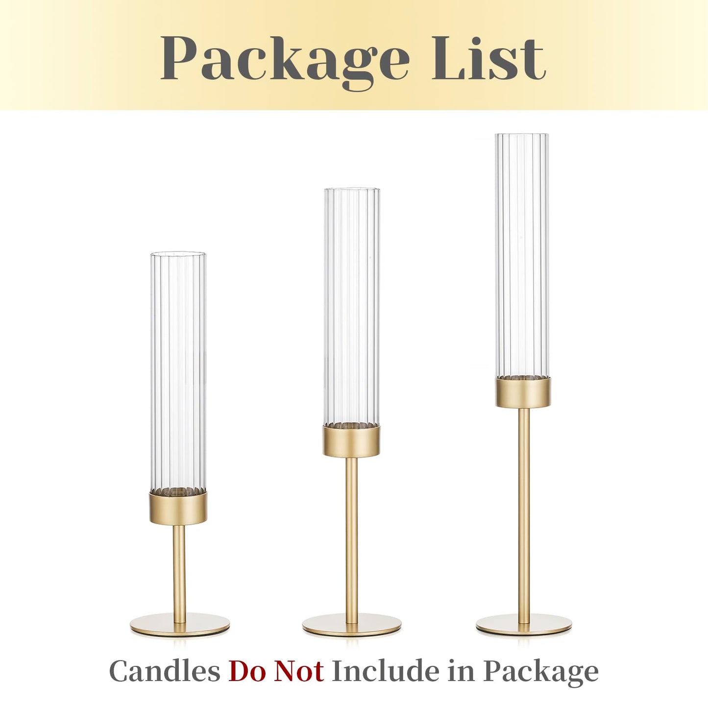 Hewory Gold Hurricane Candle Holders: Brass Candlestick Holders Set of 3 Tall Taper Candle Holders for Candlesticks Candle Sticks Holder Decor for Table Centerpiece Wedding Party Christmas Decorations
