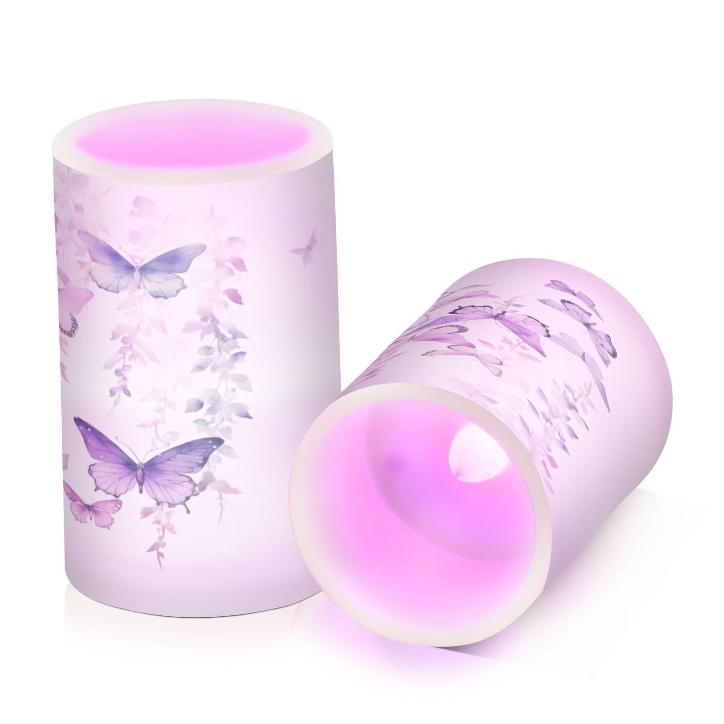 BOENLE Flickering Flameless Candles, Butterflies Purple LED Candles with Remote Timer, Set of 2 Battery Operated Candle for Valentine Wedding Birthday