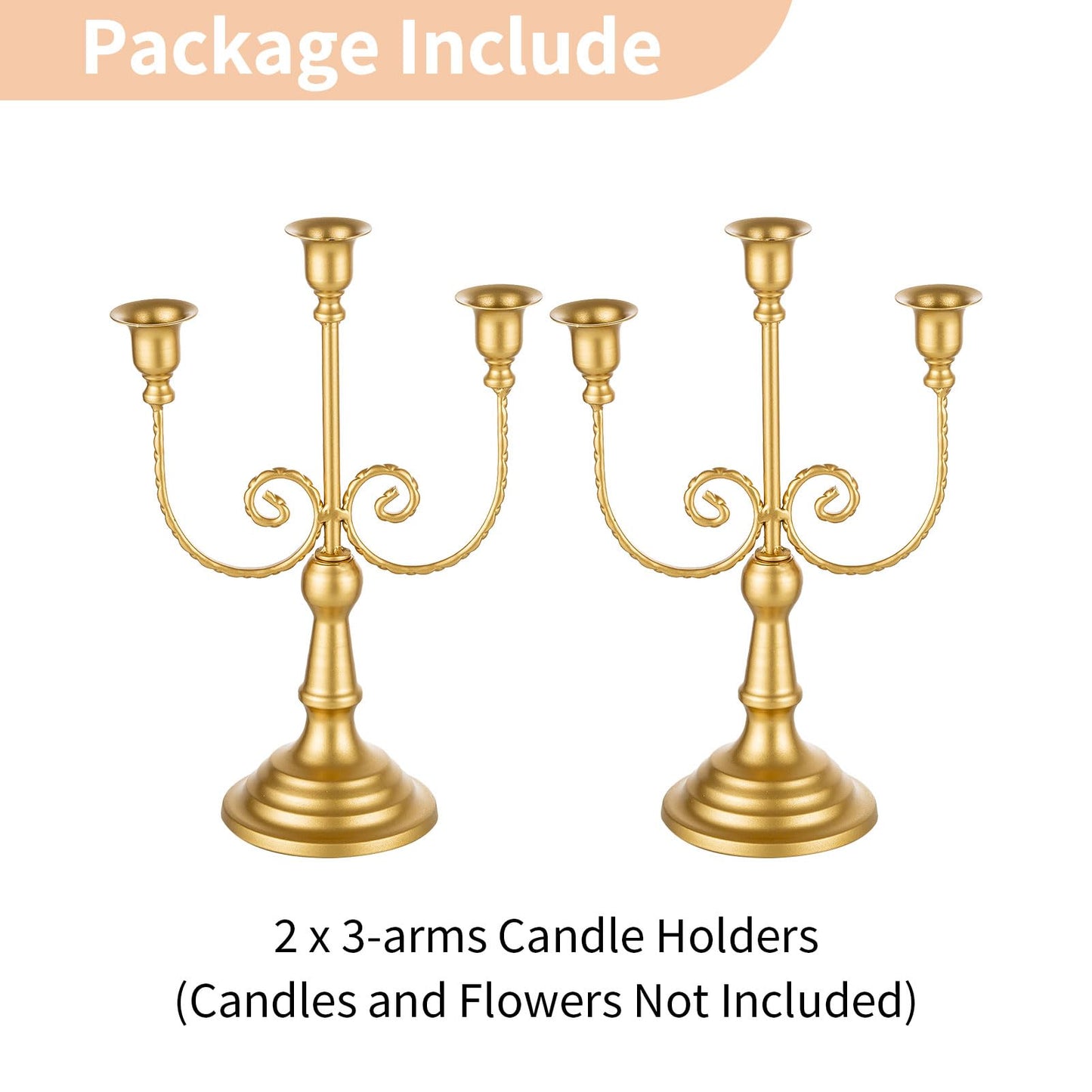 NUPTIO Candlestick Holders Candelabras Gold Candle Stick Stands 2 Pcs Metal Candelabra Centerpieces Candlestick Holders for Tapered Candles Wedding Birthday Party Dining Table Christmas Decoration 11"