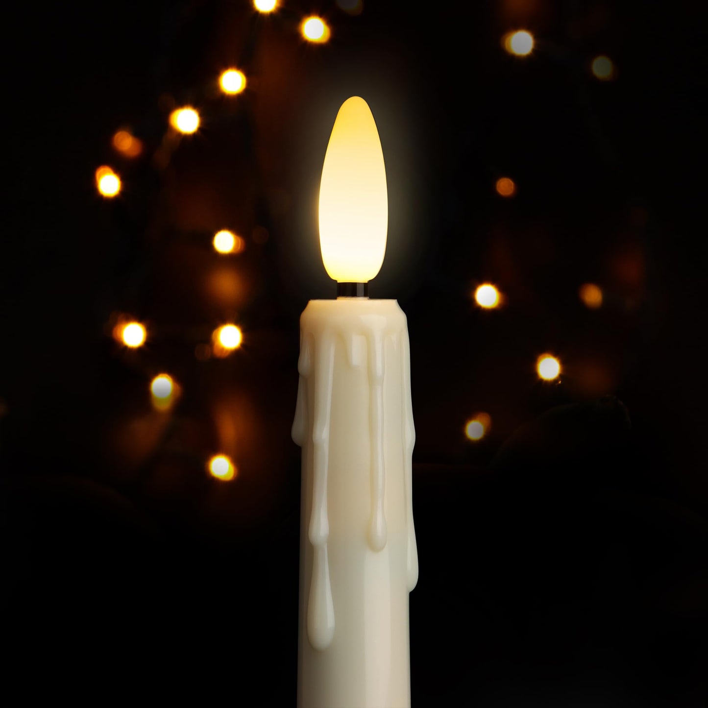yunsheng Battery Operated LED Window Candles with Remote Timer, 8 Inches Ivory Flameless Taper Flickering Candles, Removable Black Candlesticks and Suction Cups, Holiday, Home Decor, 6 Pack