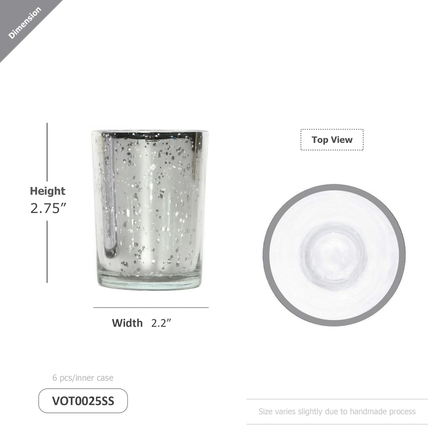 WGV Silver Speckled Tea Light Votive Candle Holder 2.2x2.75, Small Tiny Utility Cylinder Mercury Glass Vase, Home Accent Decor, 1 Pc