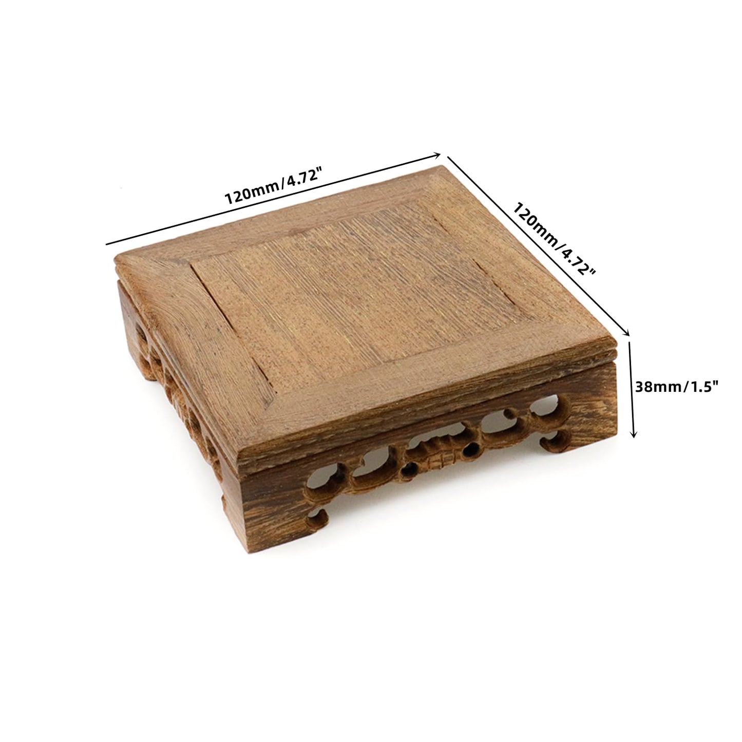 WDONAY Wooden Display Stand Base 4.72"×4.72" Square Wood Carved Pedestal Oriental Style Stand for Vase, Teapot, Table Lamps