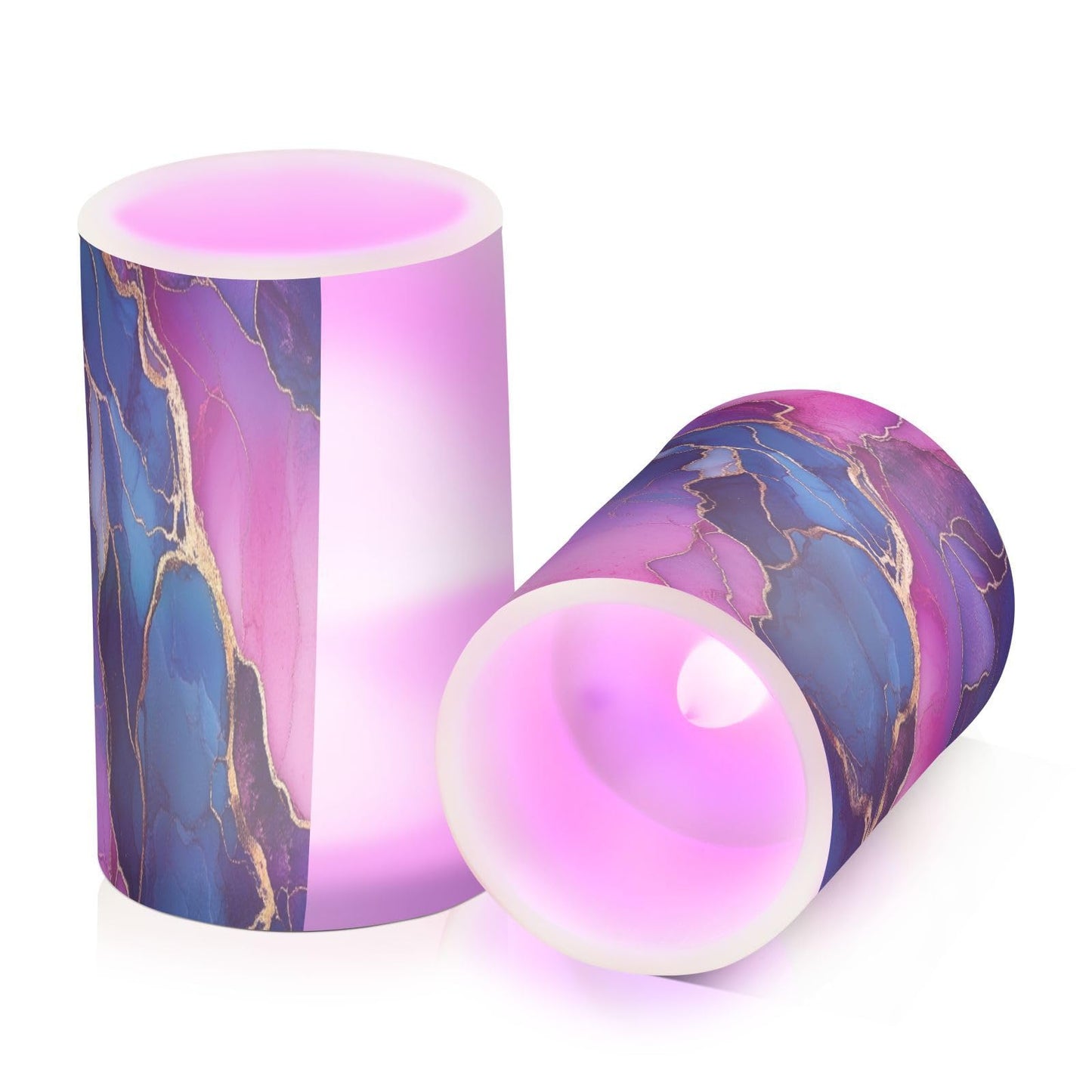Zathe Flameless Pillar Candles Remote Control Flameless Candle Lantern for Table Marble Navy Blue Hot Pink