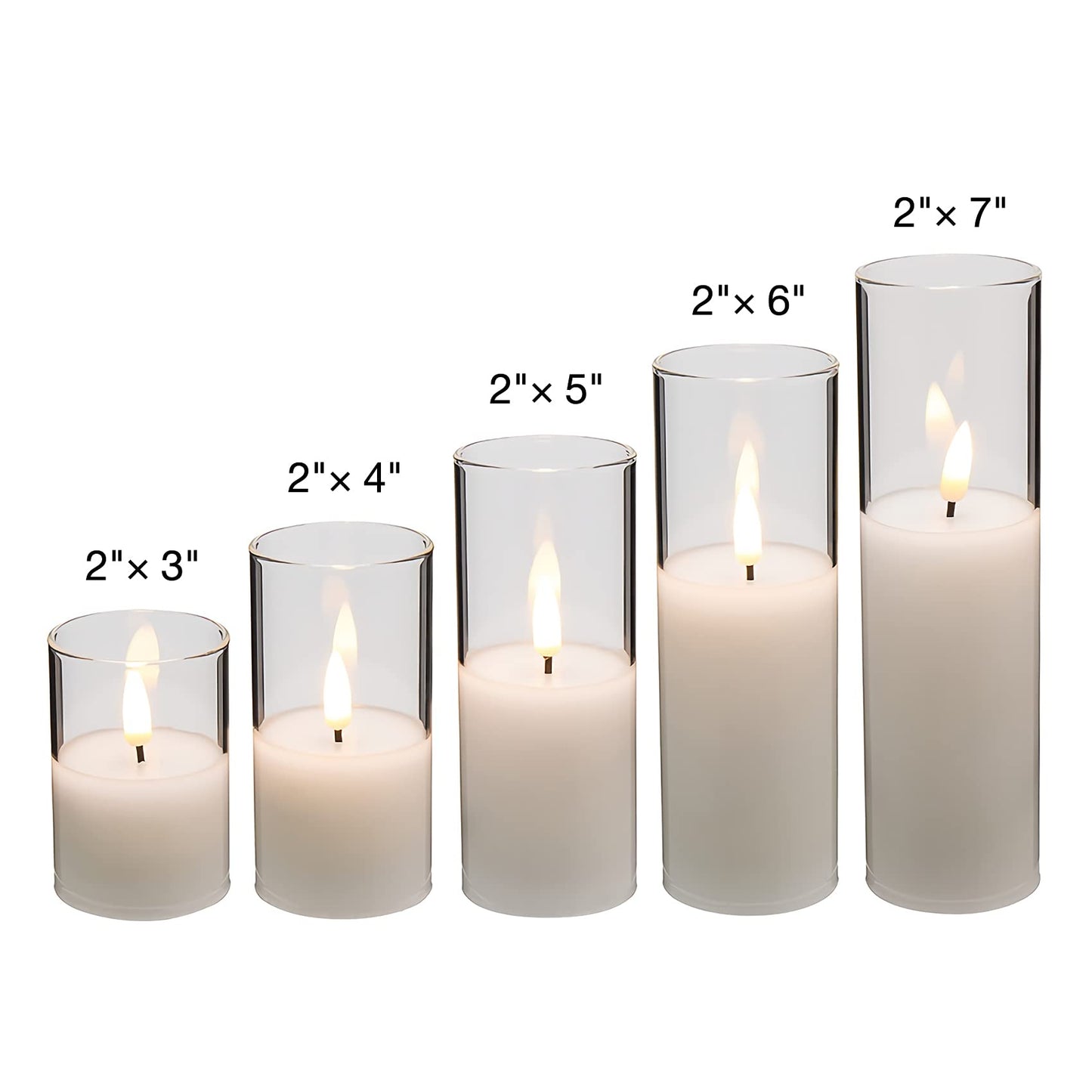Eywamage Clear Glass Flameless Candles with Remote Batteries, Slim Tall LED Pillar Candles Battery Powered, Set of 5