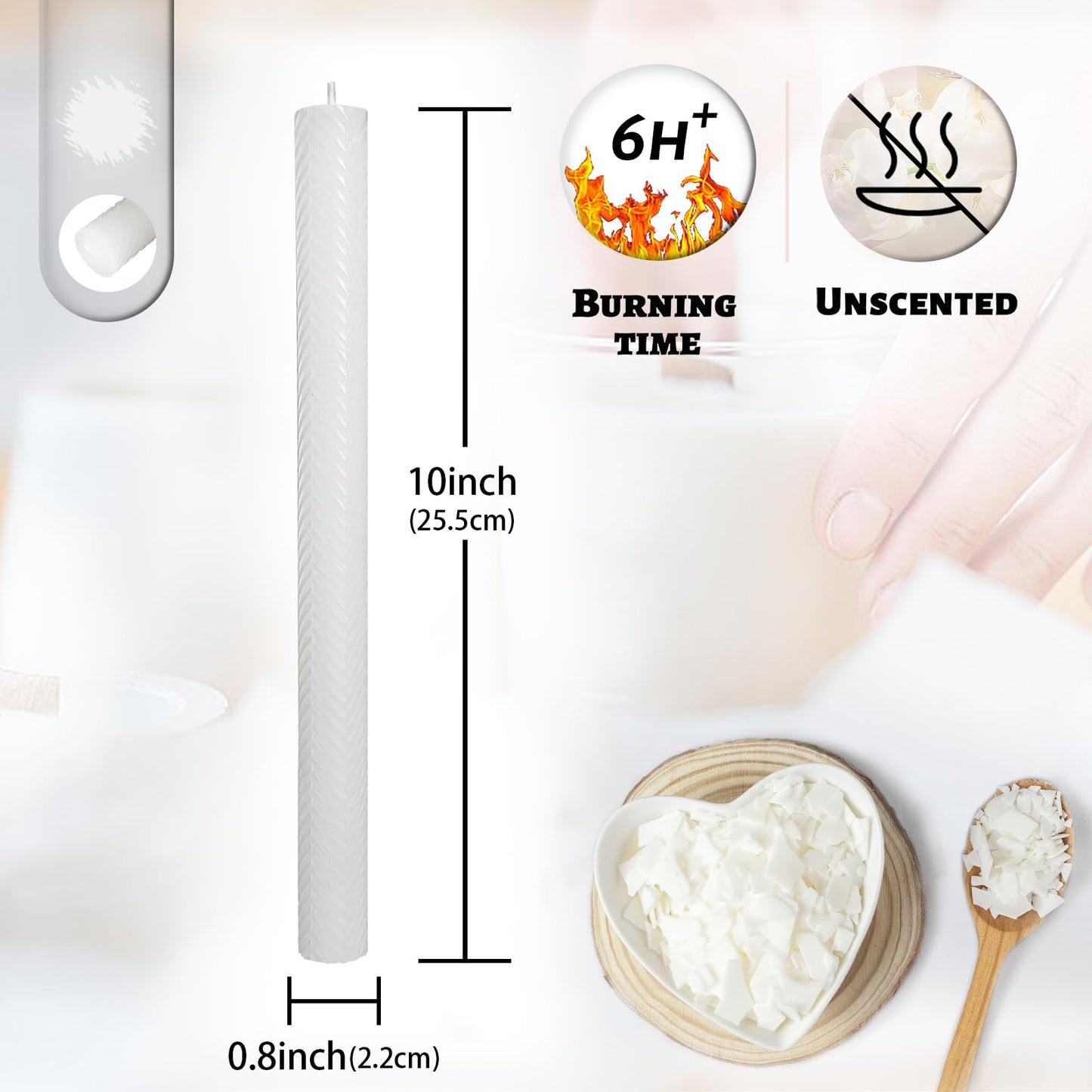 Unscented Long Spiral Taper Candle Handmade Dripless White 10 Inch Smokeless Tall Twisted Candlesticks Elegant Wave Design for Home Wedding Festive Décor