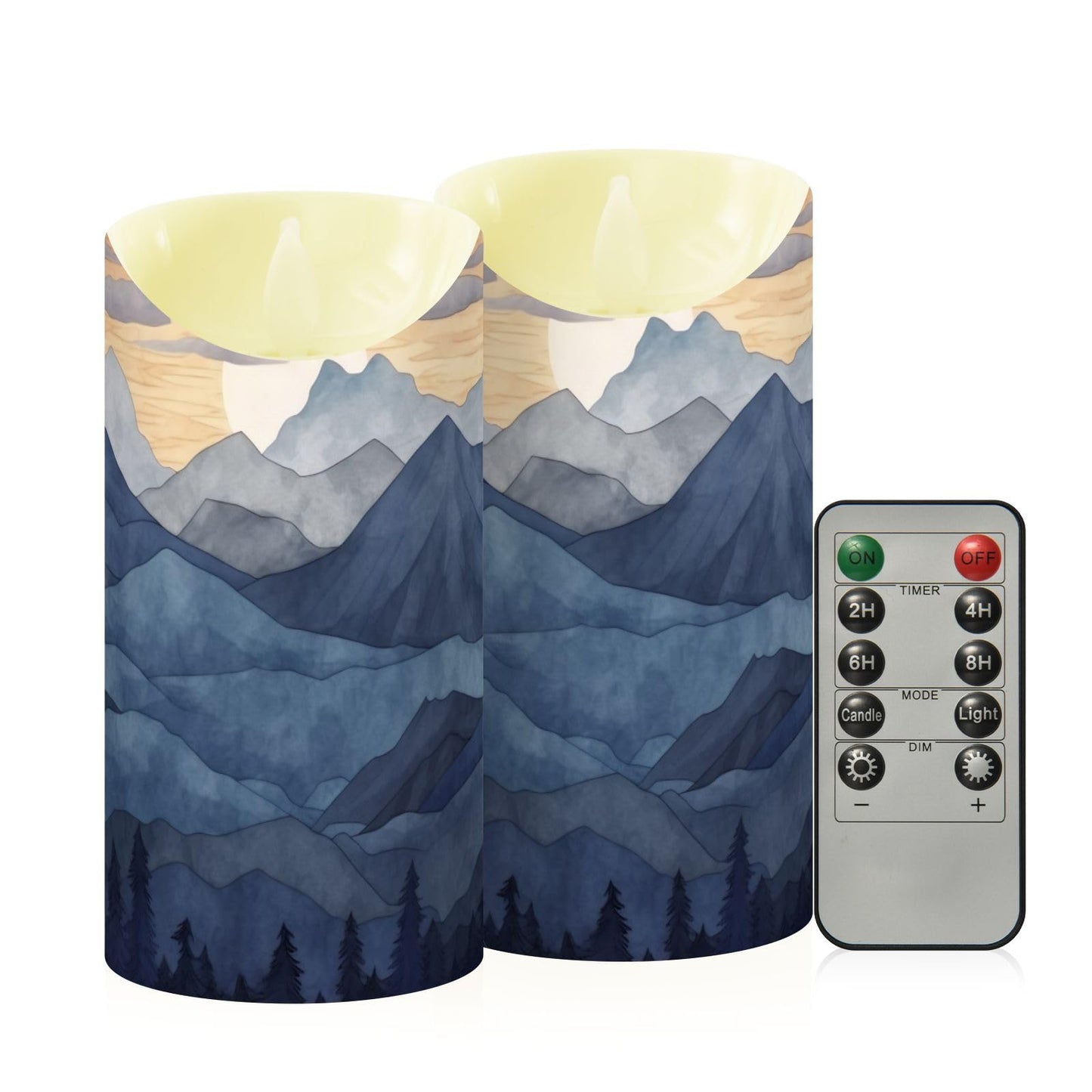 Blue Marble Flameless Candles with Remote, Set of 2 LED Battery Operated with Timer Fake Plastic Pillar Candles for Wedding Table Party Decor