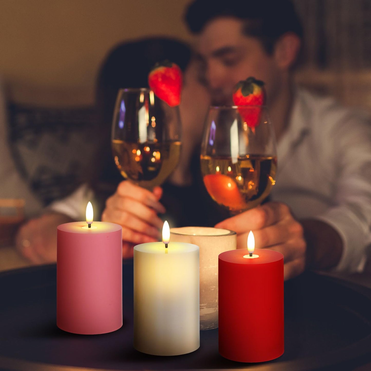 Tuanse 6 Pcs LED Flameless Candles 4.3" Battery Operated LED Lights Electric Decorative Pillar Candle for Wedding Party Decorations Room Dinner Decor Gifts(Red, Pink, White)