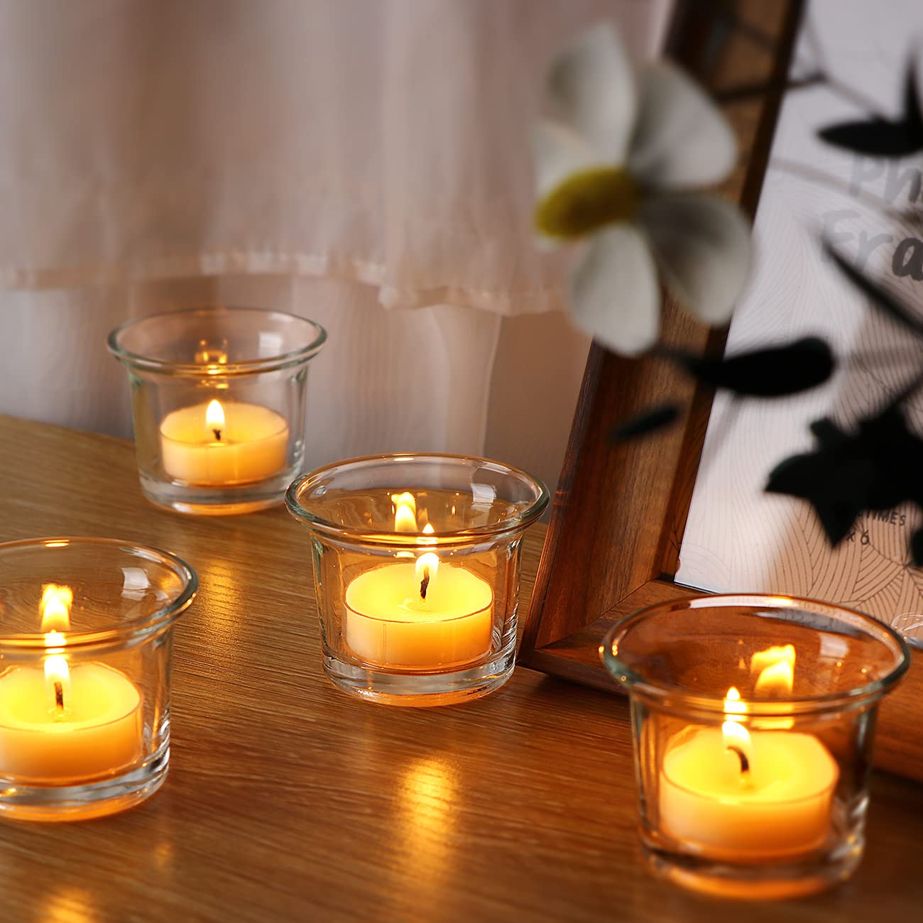 Letine Tealight Candle Holder Set of 12- Clear Glass Votive Candle Holders Bulk for Valentine's Day Decorations, Wedding, Party & Home Decor