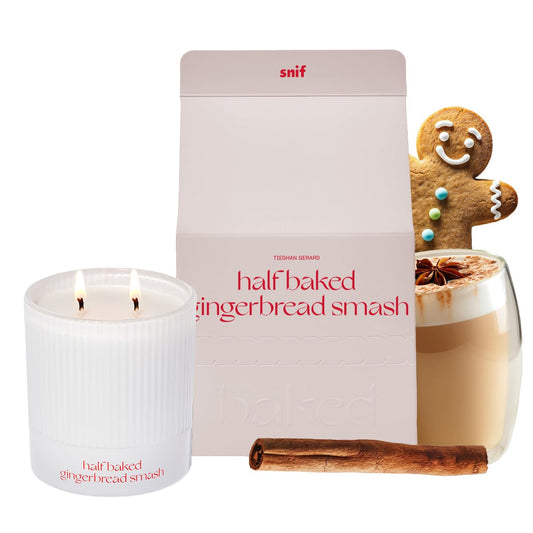 Half Baked Harvest Gingerbread Smash Holiday Scented Candle by Snif, Gourmand, Spicy, Vanilla Scent, 50+ Hours, 100% Cotton Fiber Wicks, Soy Wax Blend, Non-Toxic, Vegan, 8.5oz