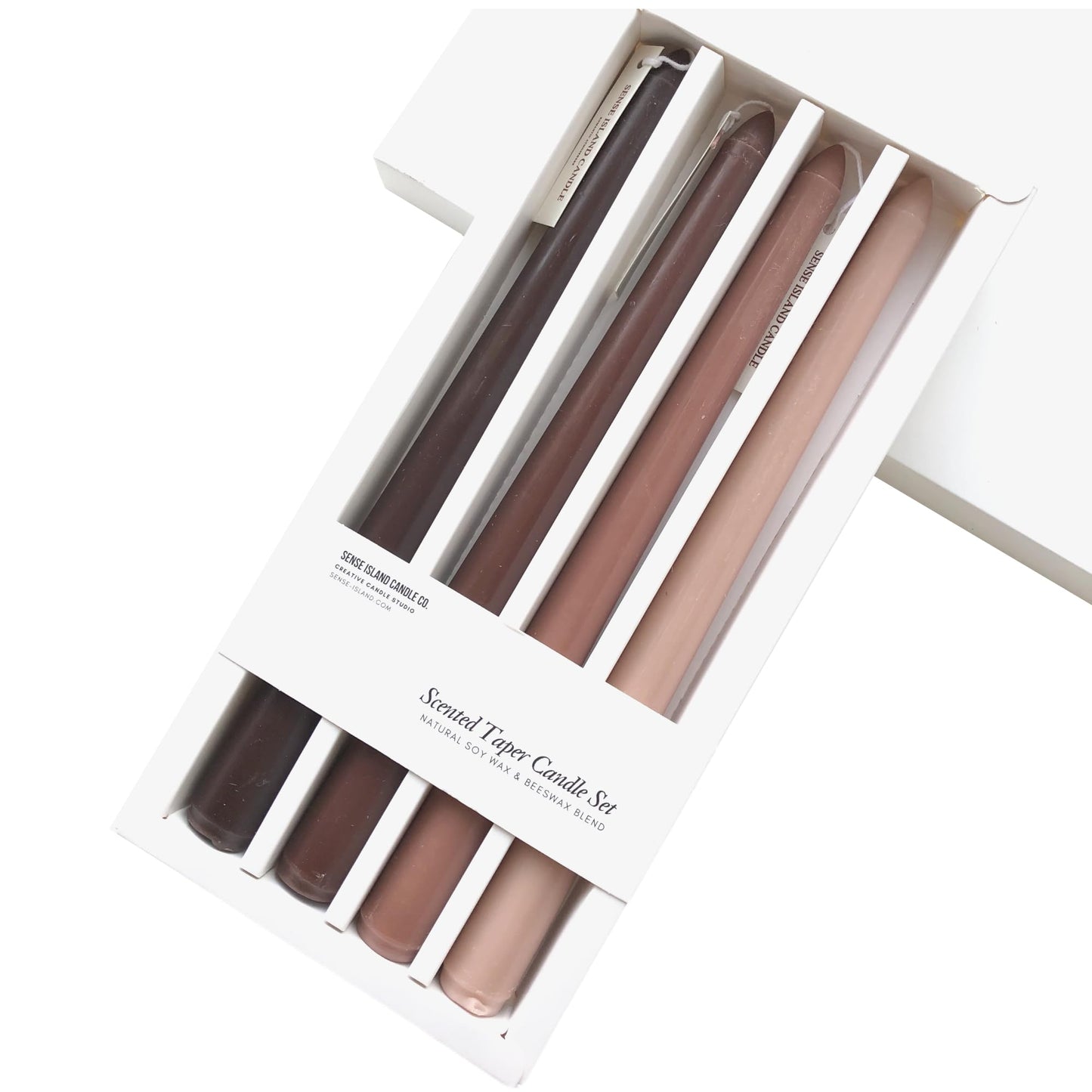 Taper Candles 10'' Brown Beige Ombre Non Toxic Candle Sticks Set of 4 | Mild Coffee Cream Scented, Natural Soy Tapered Candlesticks | Home Decor Kitchen Decor Wedding Decorations Centerpiece