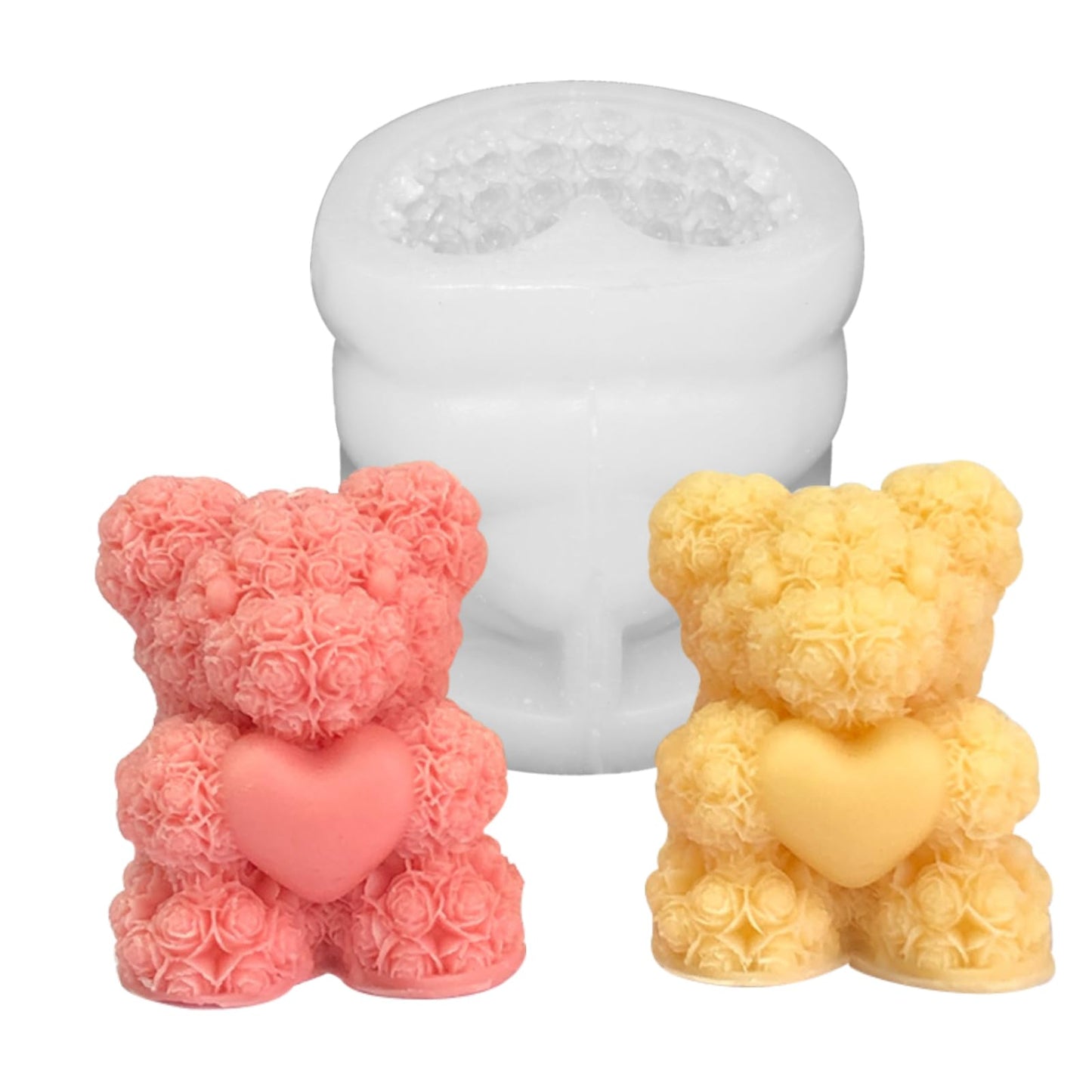 3 Pcs Silicone Fondant Mold Bowtie Rose Bear Silicone Mold 3D Cute Teddy Bear Candle Making Molds Vivid Animal Epoxy Resin Casting Mould for Home Decor