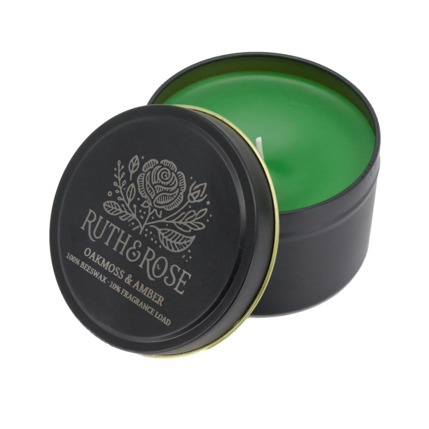 RUTH & ROSE Oakmoss & Amber Scented Candle, 100% Beeswax Candle for Home, 8oz, +65 Hours Burn Time, Aromatherapy Non Toxic Candles, Gift for Women & Men, Made in USA, Perfect for Travel or Gifting