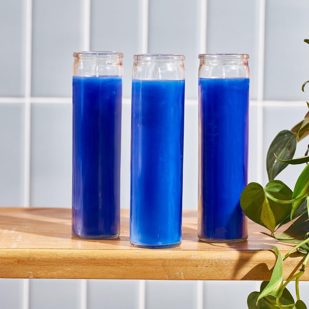 Simply Soson 2x8 inch Blue Devotional Candles in Glass Jar - 1 Piece - 90 Hours – Prayer Candle - Tall Pillar Candles for Religious, Memorials, Party Decor