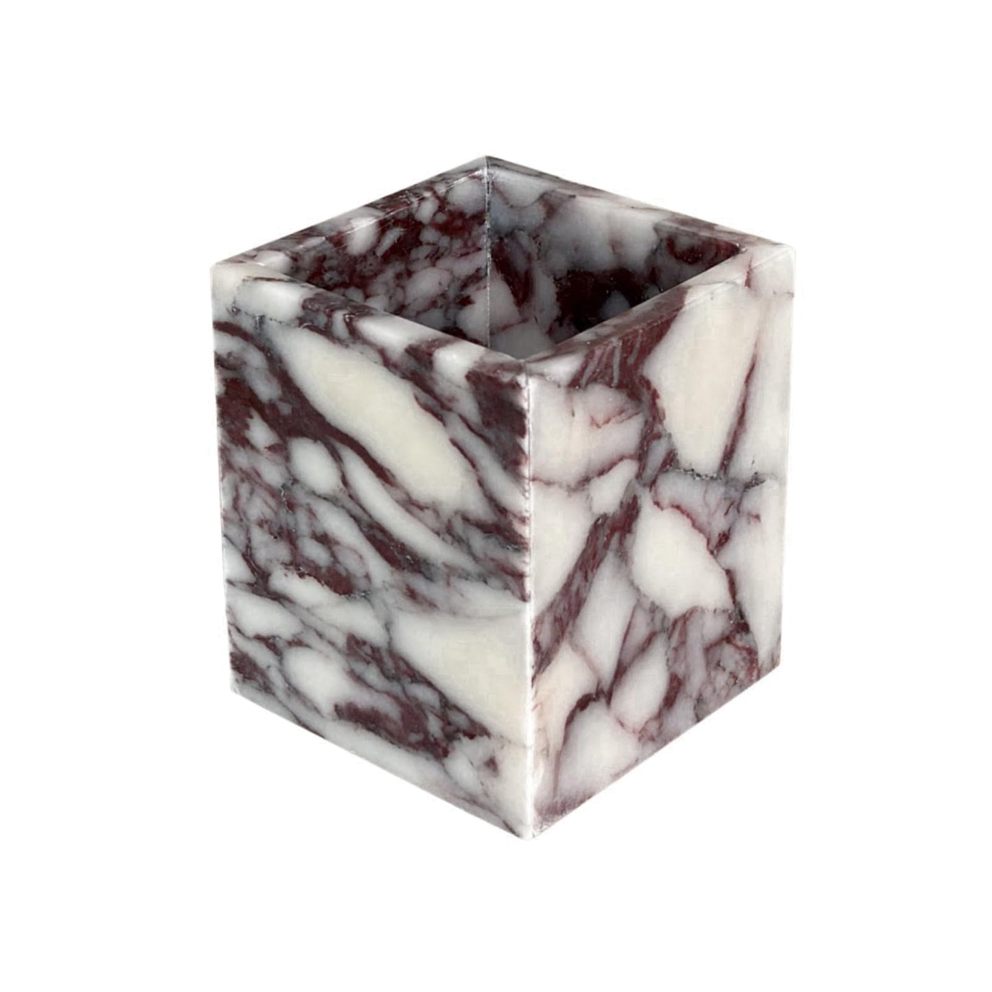 StonePlus Natural Marble Stone Square Storage Container Empty Vessel Holder Cup for Candle/Pens/Sundries items (Calacatta Purple)