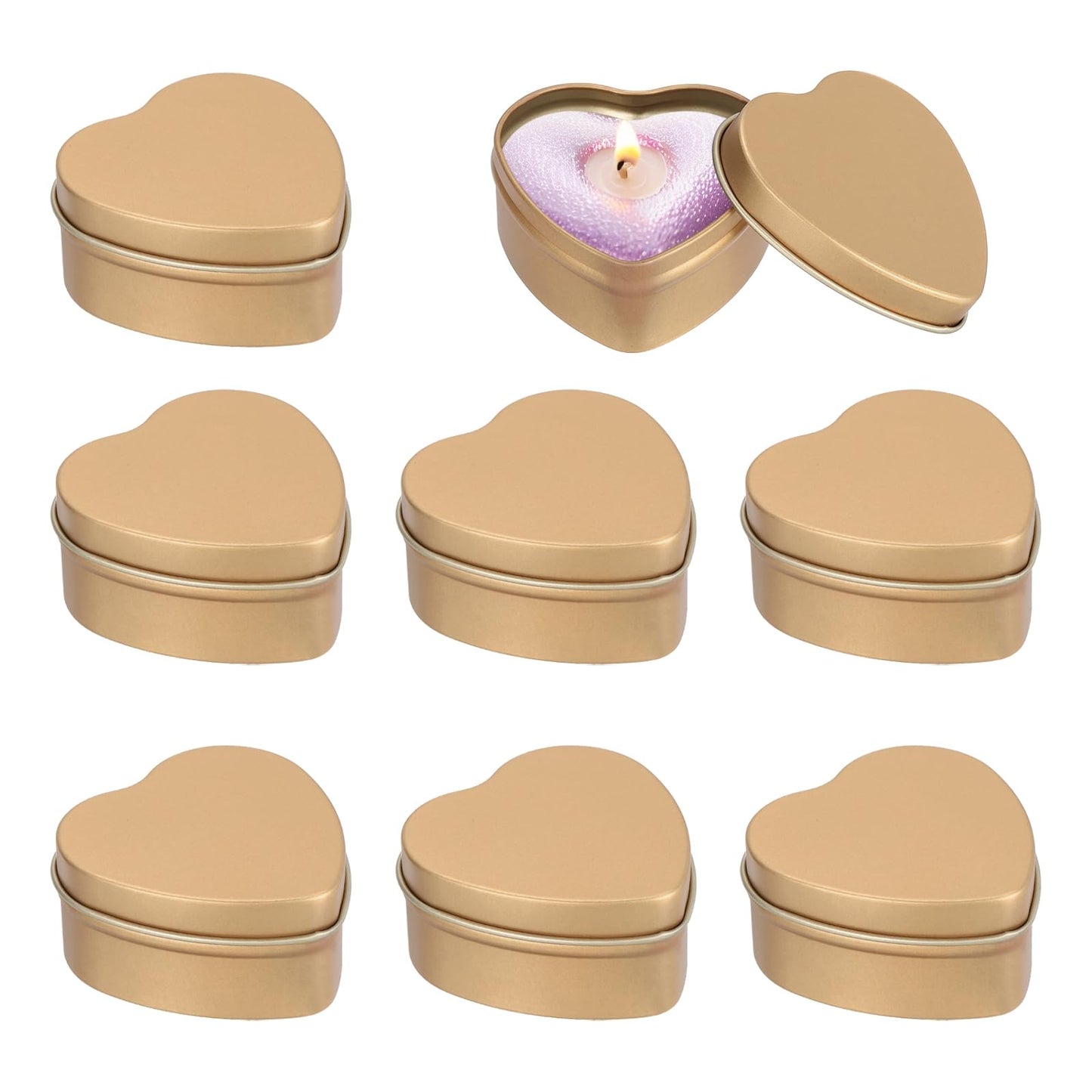 MECCANIXITY Heart Shaped Candle Tins, 2 oz Empty Metal Tin Cans Candles Containers for Candle Making Candies Gifts DIY Crafts, Champagne Gold, Pack of 8