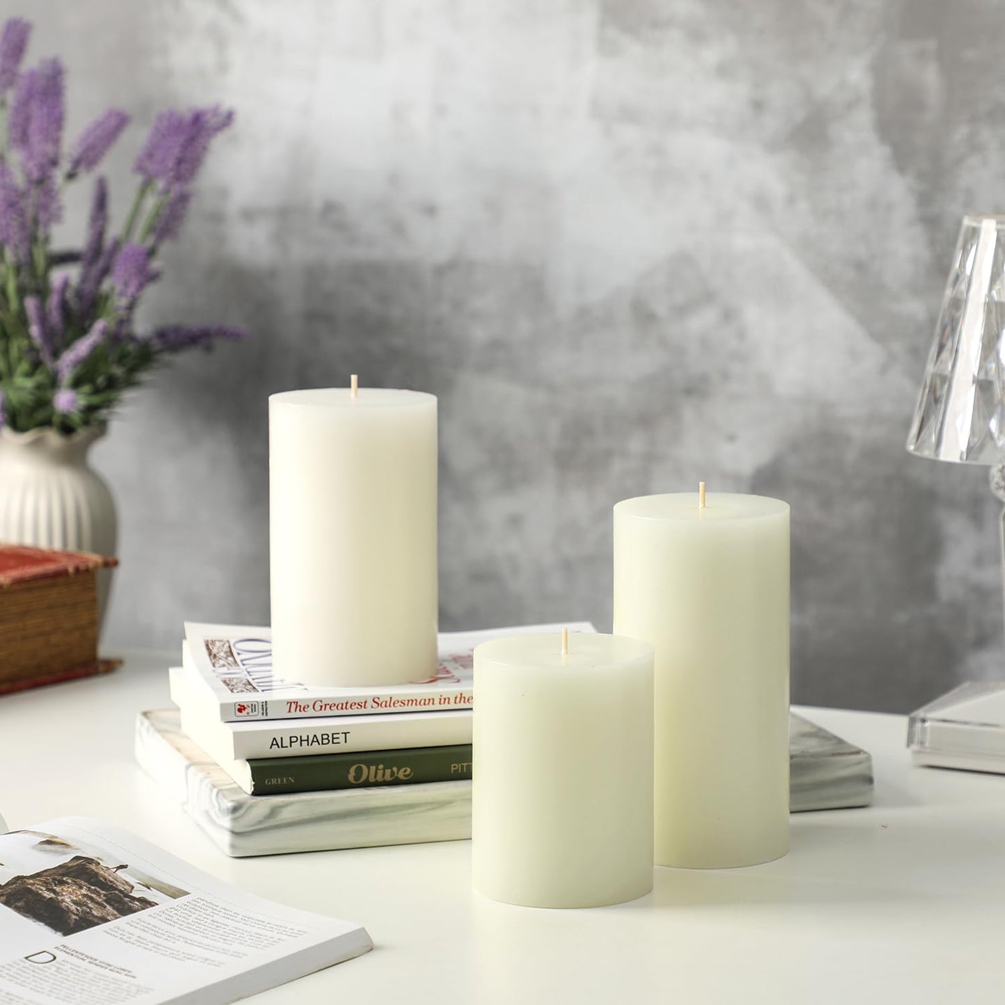 White Pillar Candles Set of 3 - Hand-Poured Unscented Candles, Smokeless Decorative Candles for Home, Set of 3 in Different Sizes (4", 5", 6")