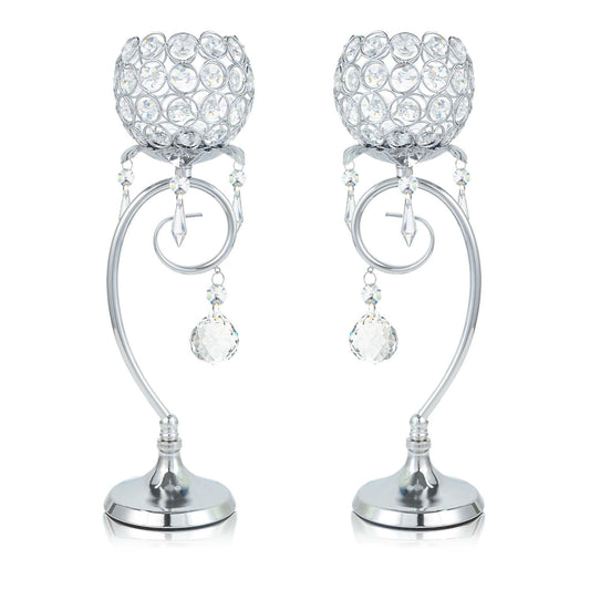 2ps K9 Crystal Candlestick, Candle Holder for Love Wedding/Party/Event Table Centerpiece with Shaped Like a Heart Would be Perfect Centerpiece with Wedding/Party and Great GIF（Silvery）