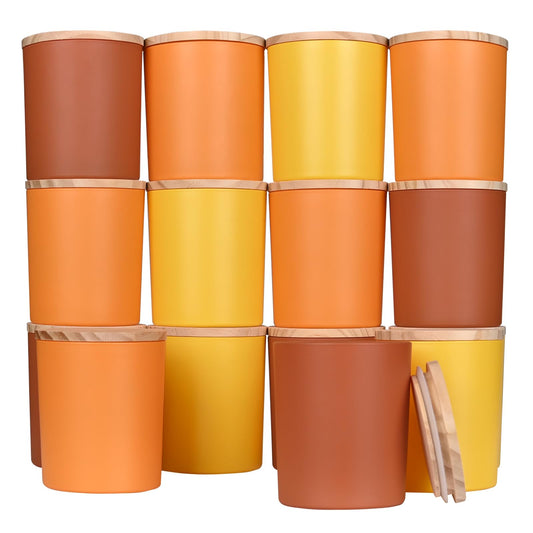 SHOWIN 10 OZ Thick Candle Jars for Making Candles 15 Pcs, Empty Jars with Wood Lids for Candle Making, Sample Container, Fall
