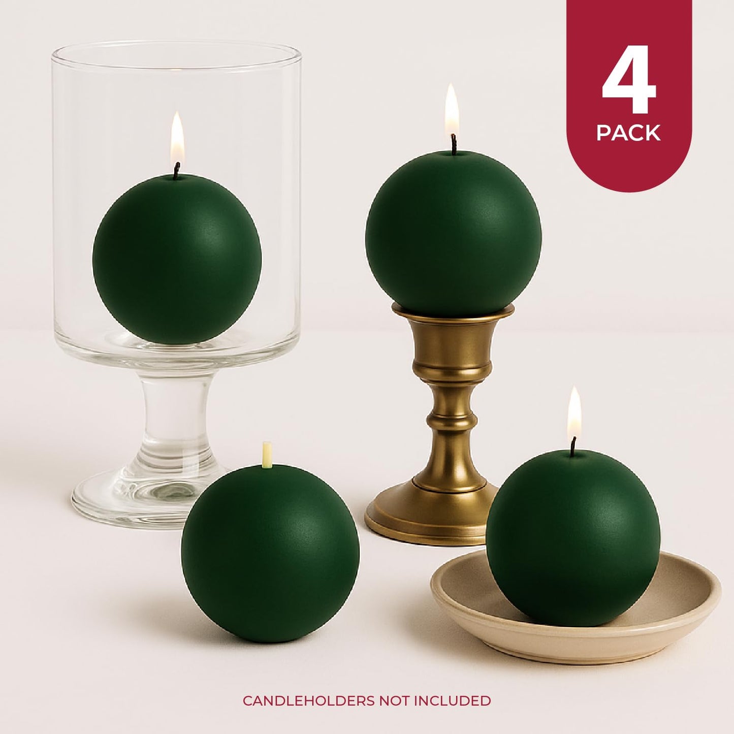 Biedermann & Sons Green Round Candles (Set of 4), Unscented Dripless Balls, 2.5" Spheres, 8 Hour Burn, Decorative Set for Events and Everyday Candlelight