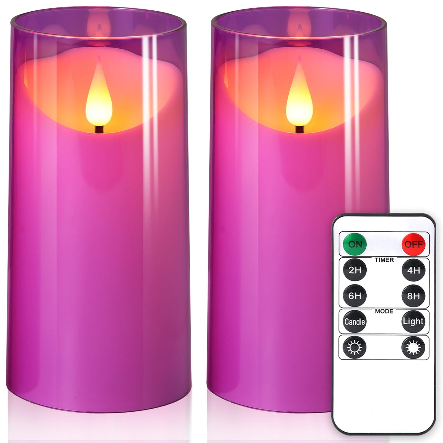 NURADA 3"x6"Flickering Flameless Candles: 3D Wick Unbreakable Acrylic Battery Operated LED Pillar Candles - Battery Candles with Remote and Timer for Table Wedding Centerpieces Party Decor Purple
