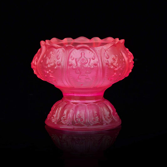 Vintage Glass Tealight Candle Holder with Base, Colored Lotus Shape Decorative Candelabra, Thanksgiving Candlestick Holders, Buddha Lamp Candle Holder ( Color : Red )