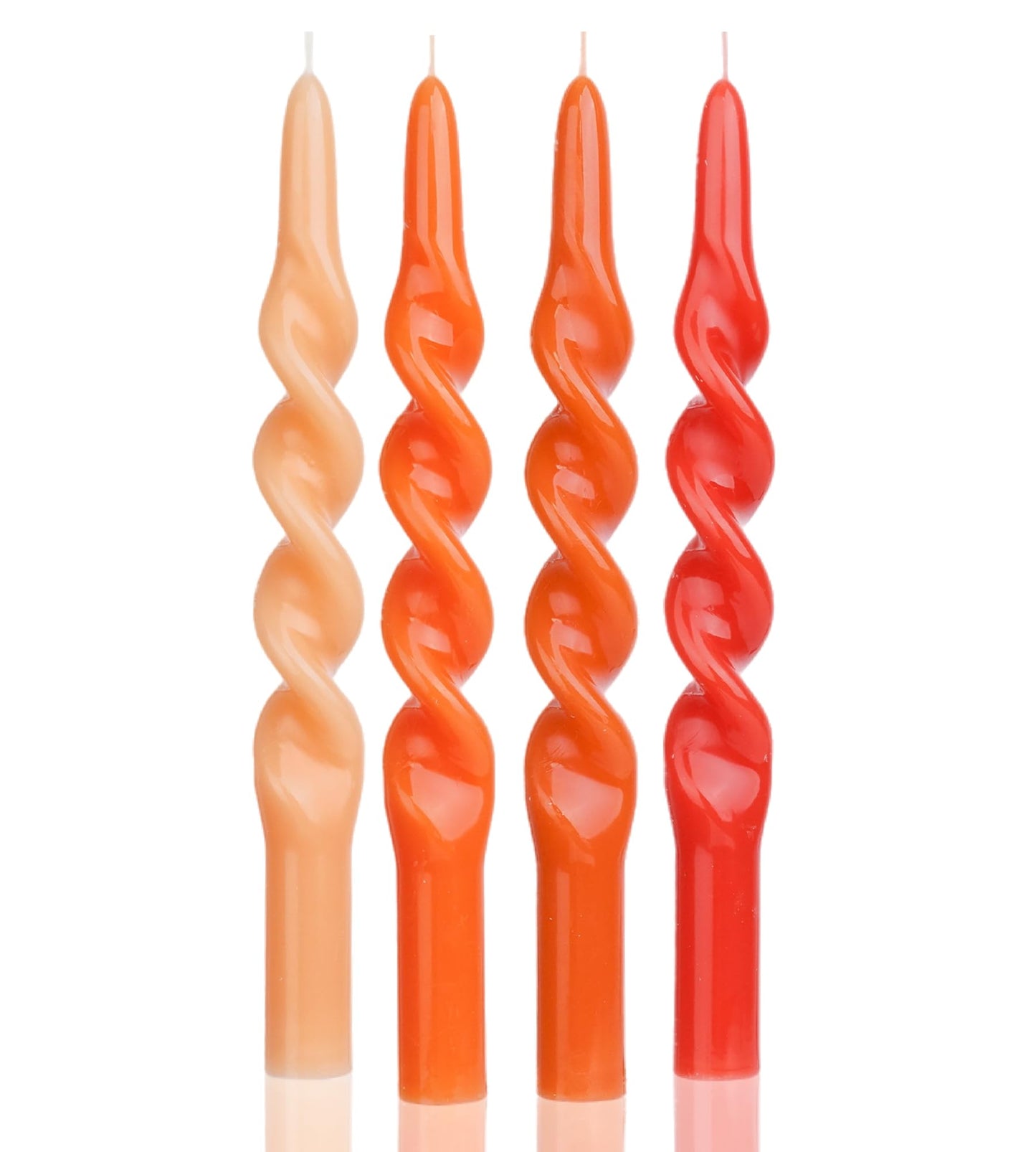 MAITREYA Orange Spiral Taper Candles Conical Stick Candles-Set of 4 for Decoration Weddings Party Church-Unscented Dripless Candles,10inch(C-Gradient Orange)