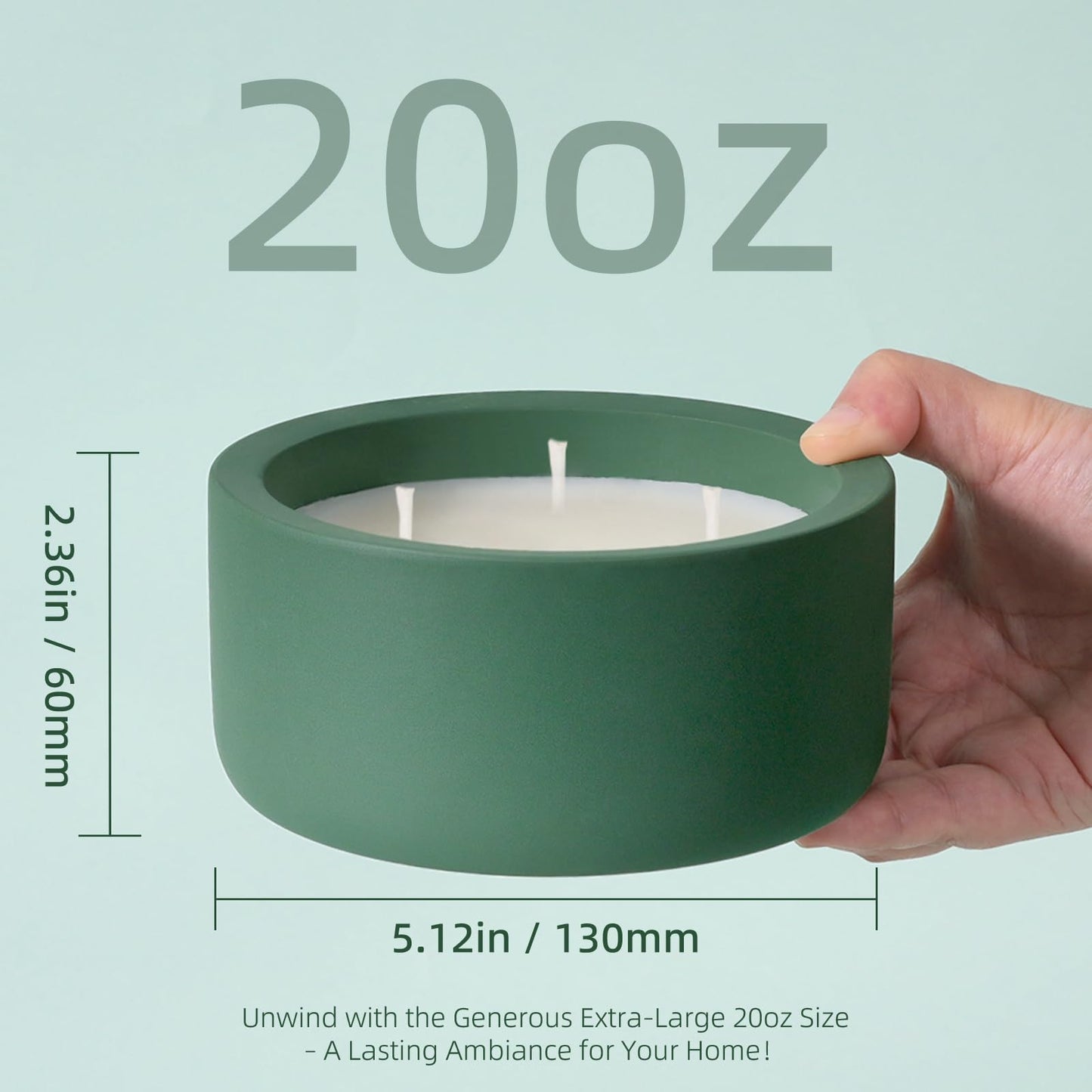 Viyffo 3 Wick 20oz Large Green Scented Candle – Pine & Cinnamon, Non Toxic Soy Candle for Women & Men, Matte Ceramic Jar, Perfect Luxury Home Fragrance, Elegant Décor & Premium Gift
