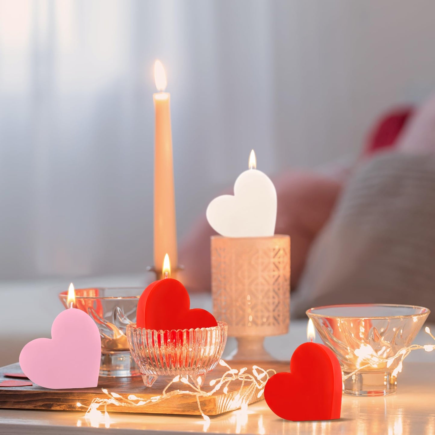 Mtlee 6 Pieces Valentine's Day Scented Candles Heart Shape Soy Candles Romantic Love Tealight Candle Gifts for Home Decor Valentine's Day Party Bedroom Room Table Decorations