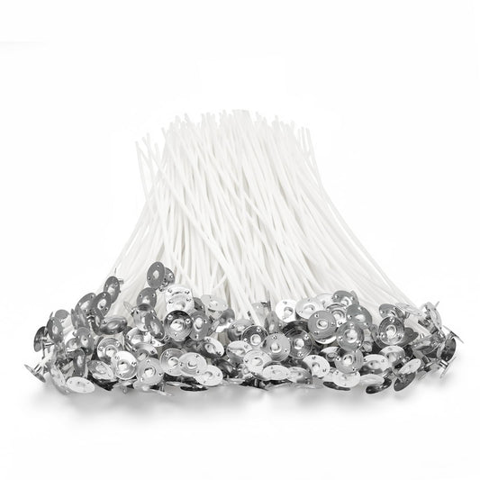 Aubeco 300Pcs Candle Wick, Low Smoke 8 Inch Pre-Waxed Cotton Wick with Tabs, Natural Cotton Core for Candle Making, Soy Candle DIY