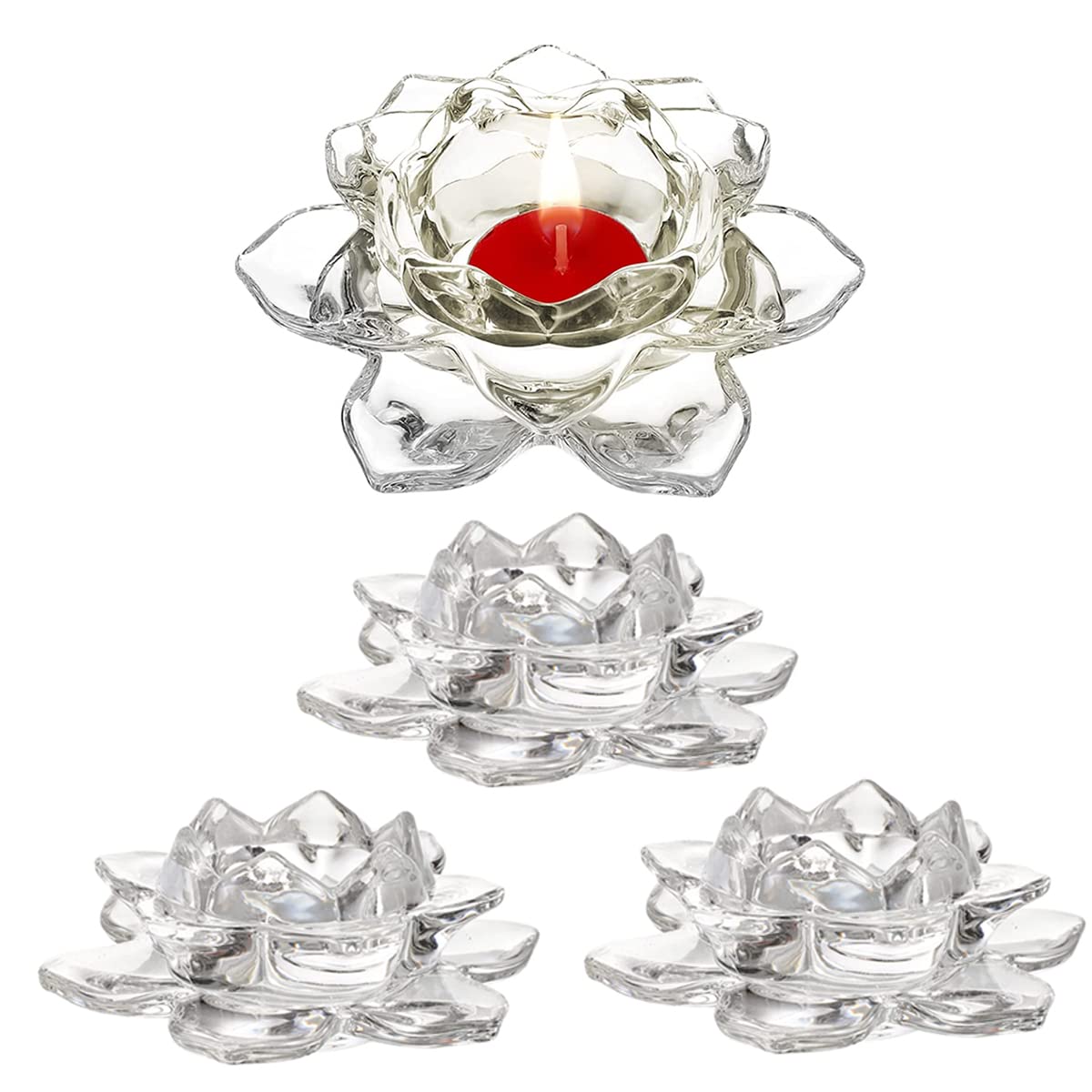 GOLDEAL 4Pcs Lotus Candle Holders, Tealight/Tea Light/Votive Candle Holders Bulk, Clear Glass Candle Holder for Table Centerpiece, Wedding, Party, Home Decor(4 PCS,Clear)