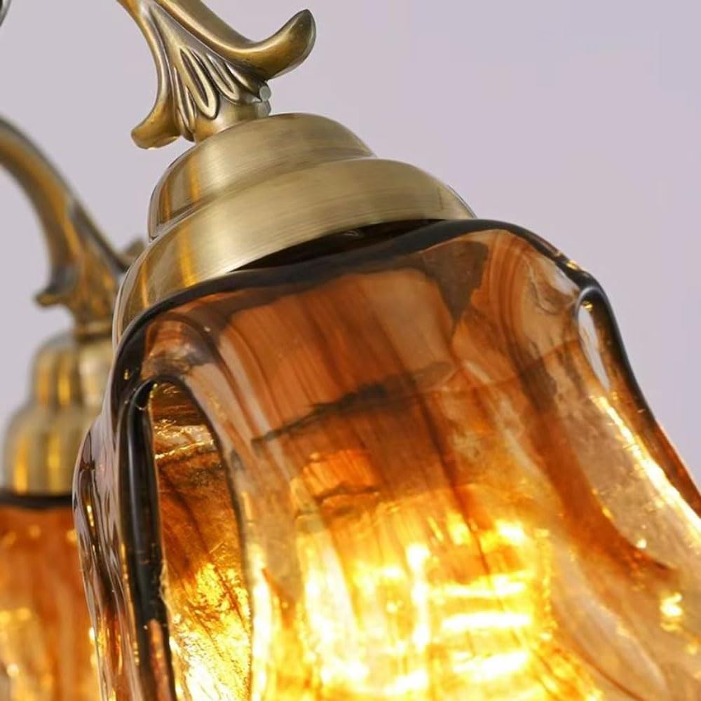 TTBDDDYH 5-Lights E27 French Vintage-Style Living Room Pendant Light Retro American Dining Room and Master Bedroom Ambiance, Handcrafted Frosted Glass Chandelier