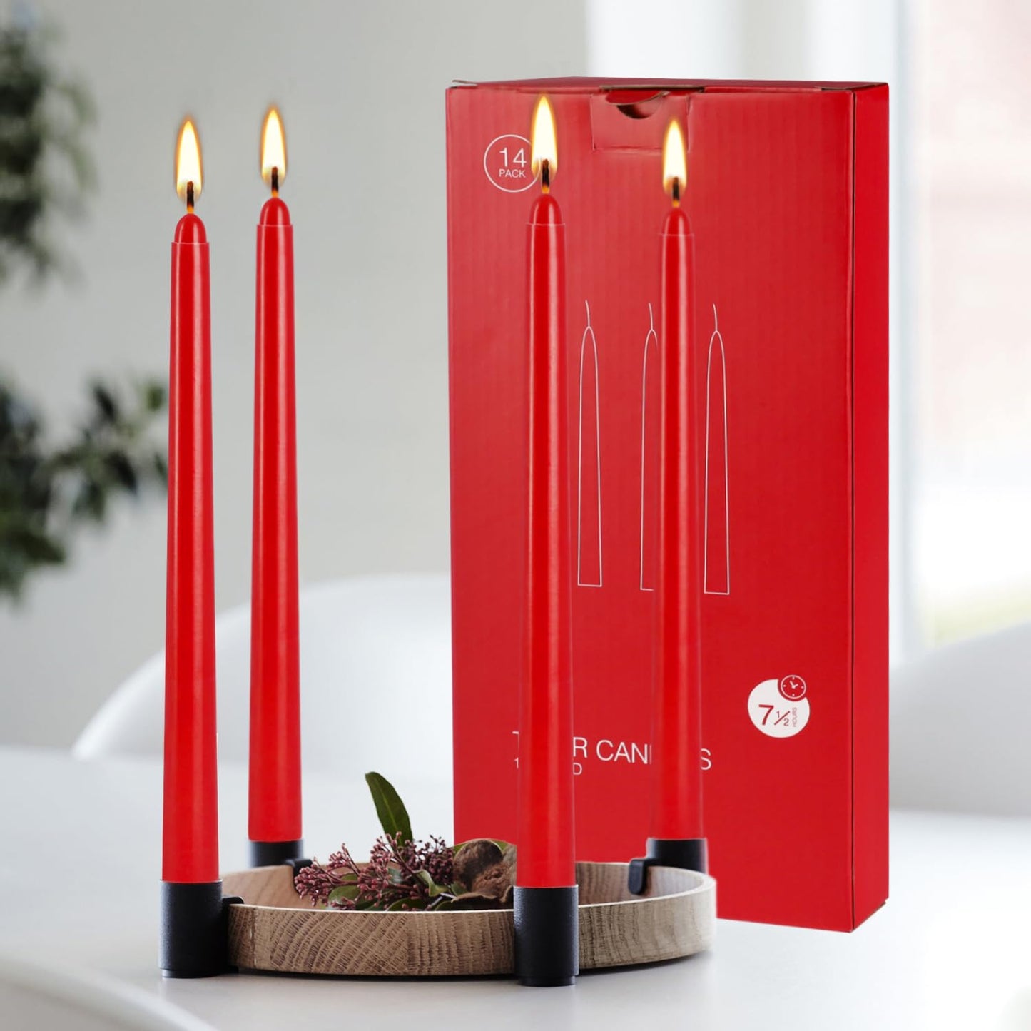 WPONSZU 14 Pack Tall Red Taper Candles 10 Inch Unscented Dripless Candlesticks for Christmas,Valentine's Day,Dinner,Party,Brithday,Wedding and Home Decoration - 8 Hour Burn Time.