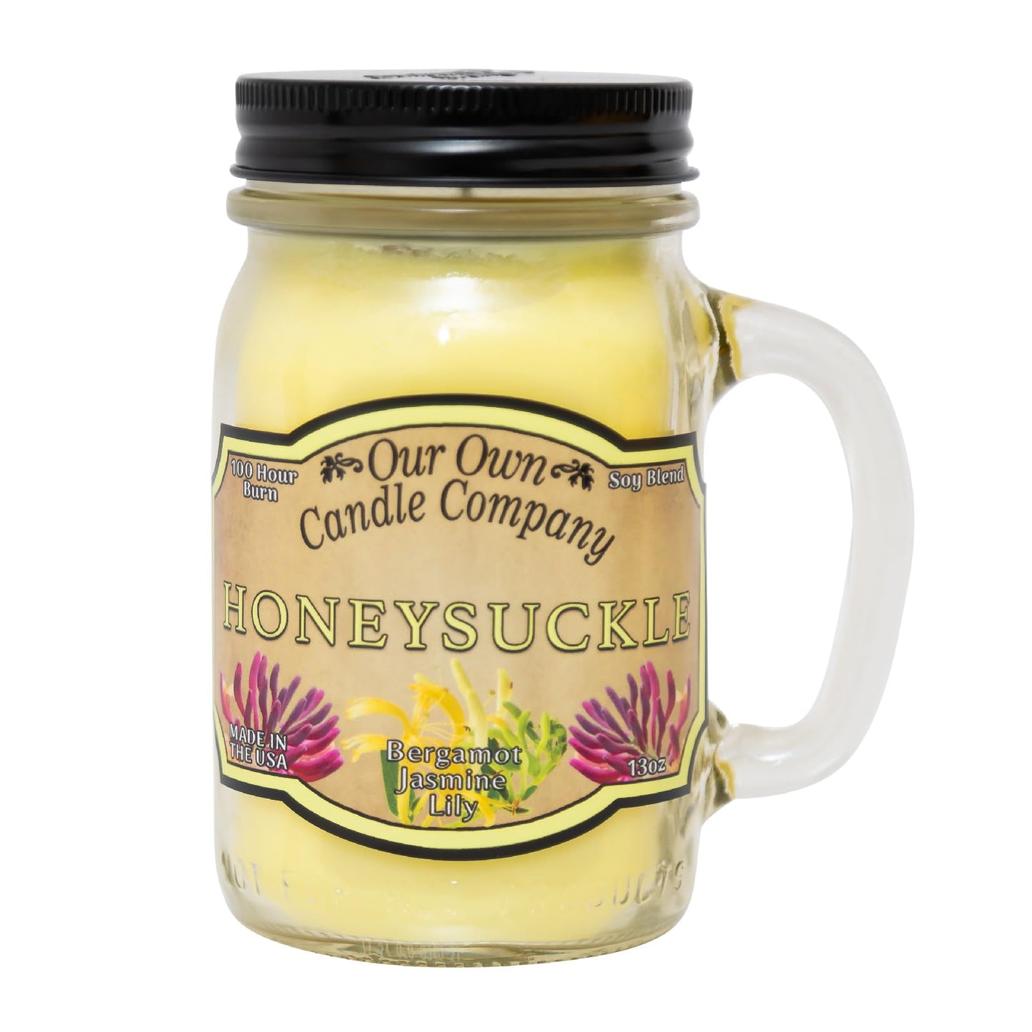 Our Own Candle Company, Honeysuckle Scented Mason Jar Candle, 100 Hour Burn Time, 13 Ounces