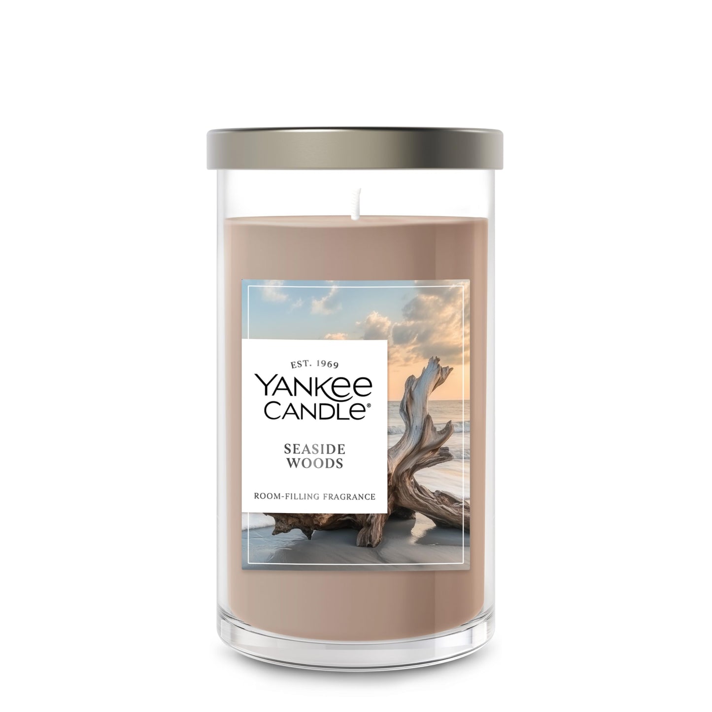 Yankee Candle Medium Pillar Scented Candle with up to 115 Hour Burn Time, Premium Plant Wax Blend for Consistent Burn, 14.25 oz Pillar Candle with Room Filling Fragrance, Seaside Woods