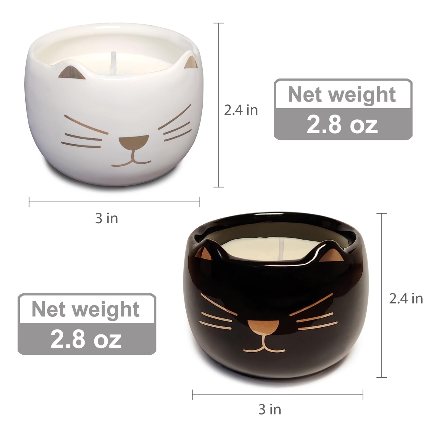 iubihome - Decorative Soy Wax Scented Candles, Cat Shaped Candle Gift Set of 2, Cute Cat Gifts for Home Decor