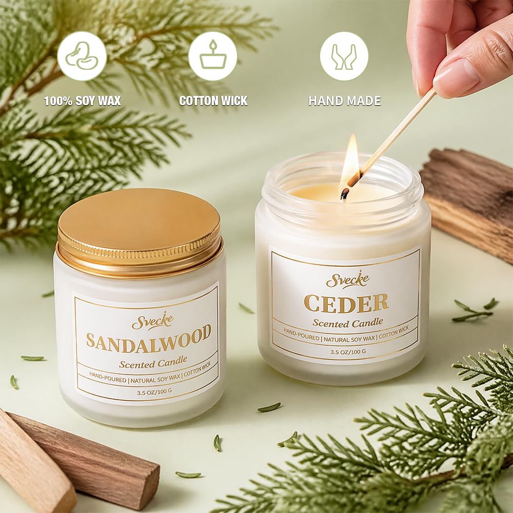 SVECKE Scented Candles Set, 7 oz 2 Pack Soy Wax Jar Candles, Home Aromatherapy Candle Gift Set for Women Men, Candle Gifts for Birthday Housewarming New Home