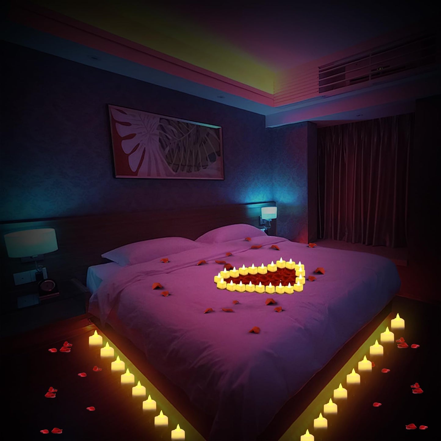 SENONAPO 10000 Pcs Artificial Rose Petals and 120 Pcs Candles Set Heart Candle Lights Flameless LED Tealight Candle Fake Rose Petals for Wedding Anniversary Valentines Day Bedroom Decor