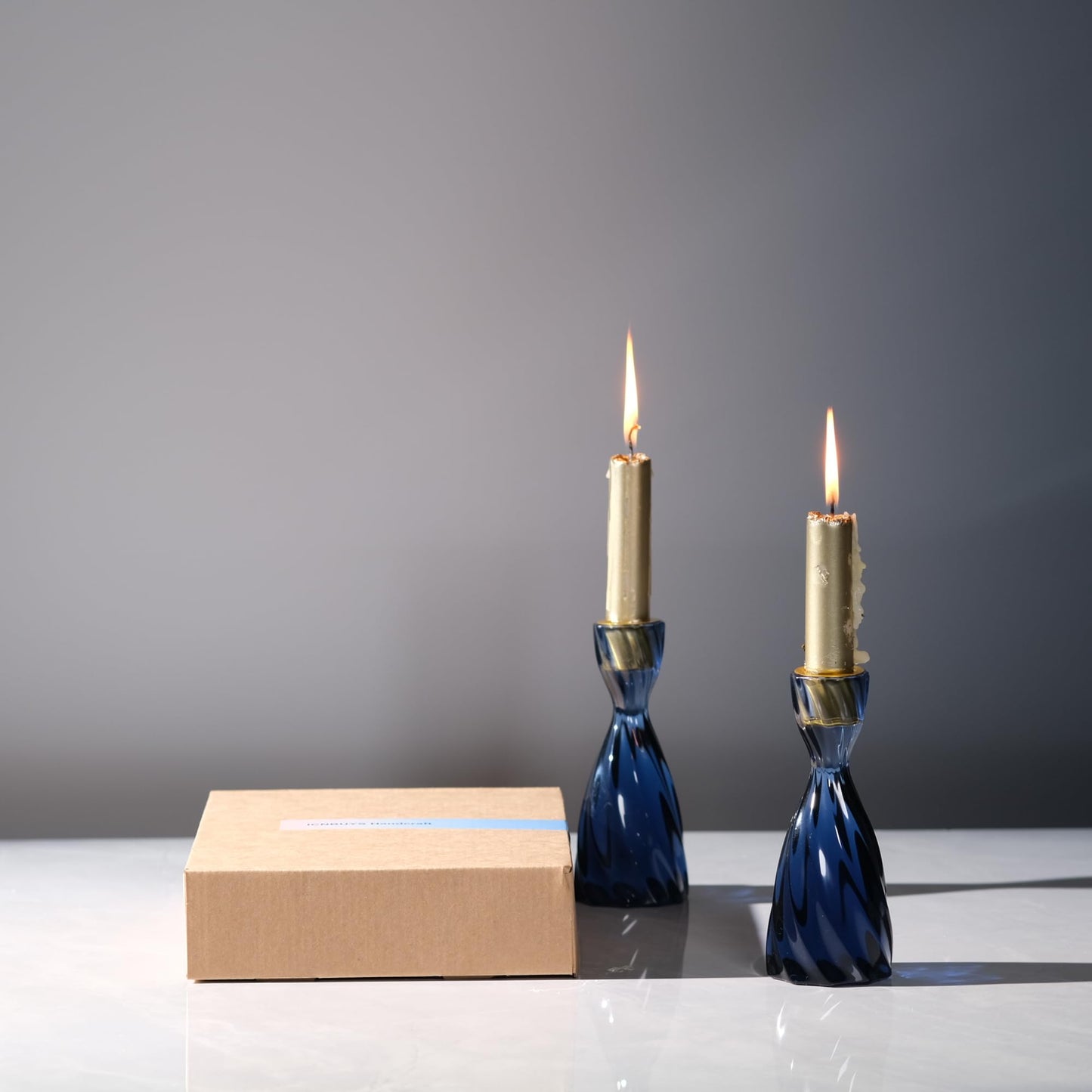 ICNBUYS Twizzle Twist Candle Holder, Decorative Candle Holder for Table Display, Romantic Decoration, Unique Home DÉCOR Aesthetic, Housewarming Gift, Black Blue Height 5.7 inches Set of 2 - Resin