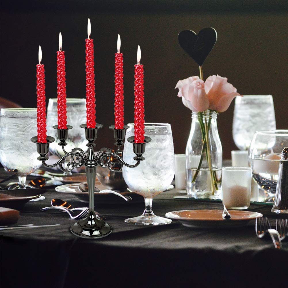Dorlotou Metal Candelabra 5-Candle 10.1 Inch Tall Candle Holder Stick for Home Wedding Event and Party Festival,Black