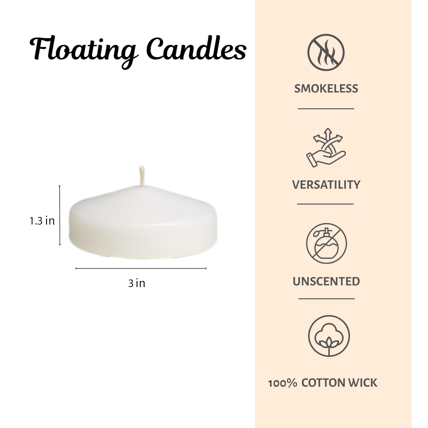Floating Candles 3 Inch 12 Pack White - CW Studio Unscented Smokeless 9 Hour Burn, Premium Paraffin Wax - Wedding Centerpieces, Pool, Spa, Party & Home Decor Water Candles